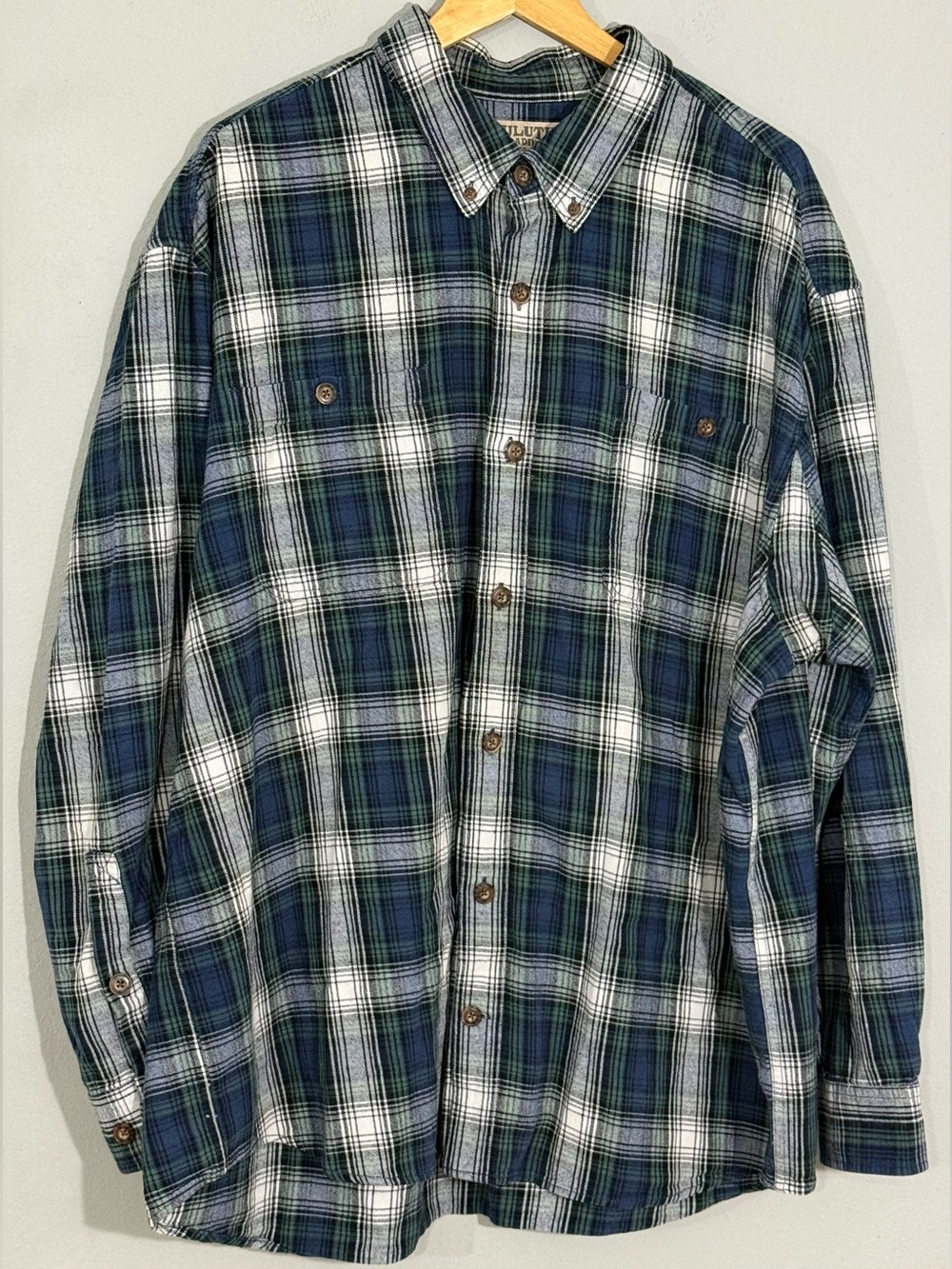 Duluth Trading Free Swingin Flannel Men’s 2XL Navy Green Plaid Cotton Shirt